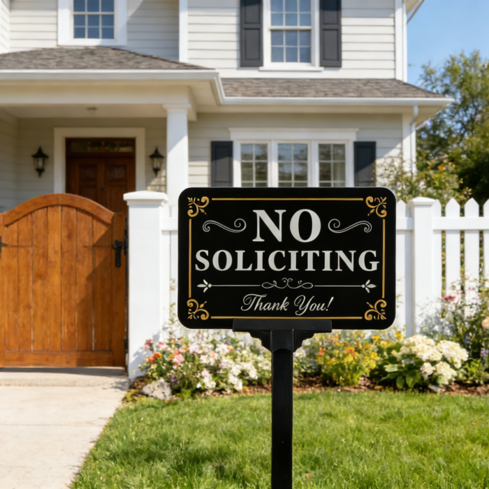 No Soliciting Signs for House With Stake