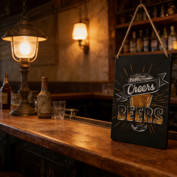 Vintage Metal Bar Signs Set